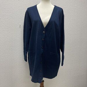 Andrea Jovine Womens Plus 1X Open Front Cardigan Navy Blue Lightweight Stretch
